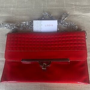 Lodis Red Quilted Leather Crossbody with Silver Chain